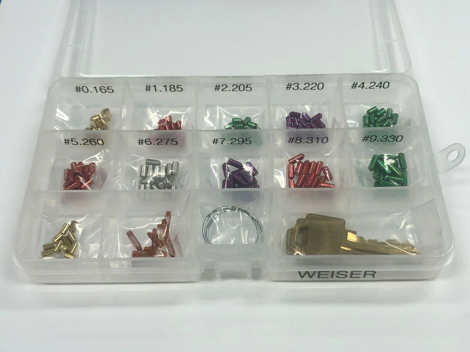 Details about   Weiser Pinning Kit Locksmith 15 Bottom Pins Each 0-9 Two Different Cut WR5 Keys